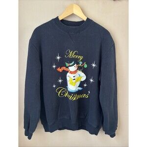SMI Properties Christmas Sweatshirt Womens L Black Snowman Merry Christmas
